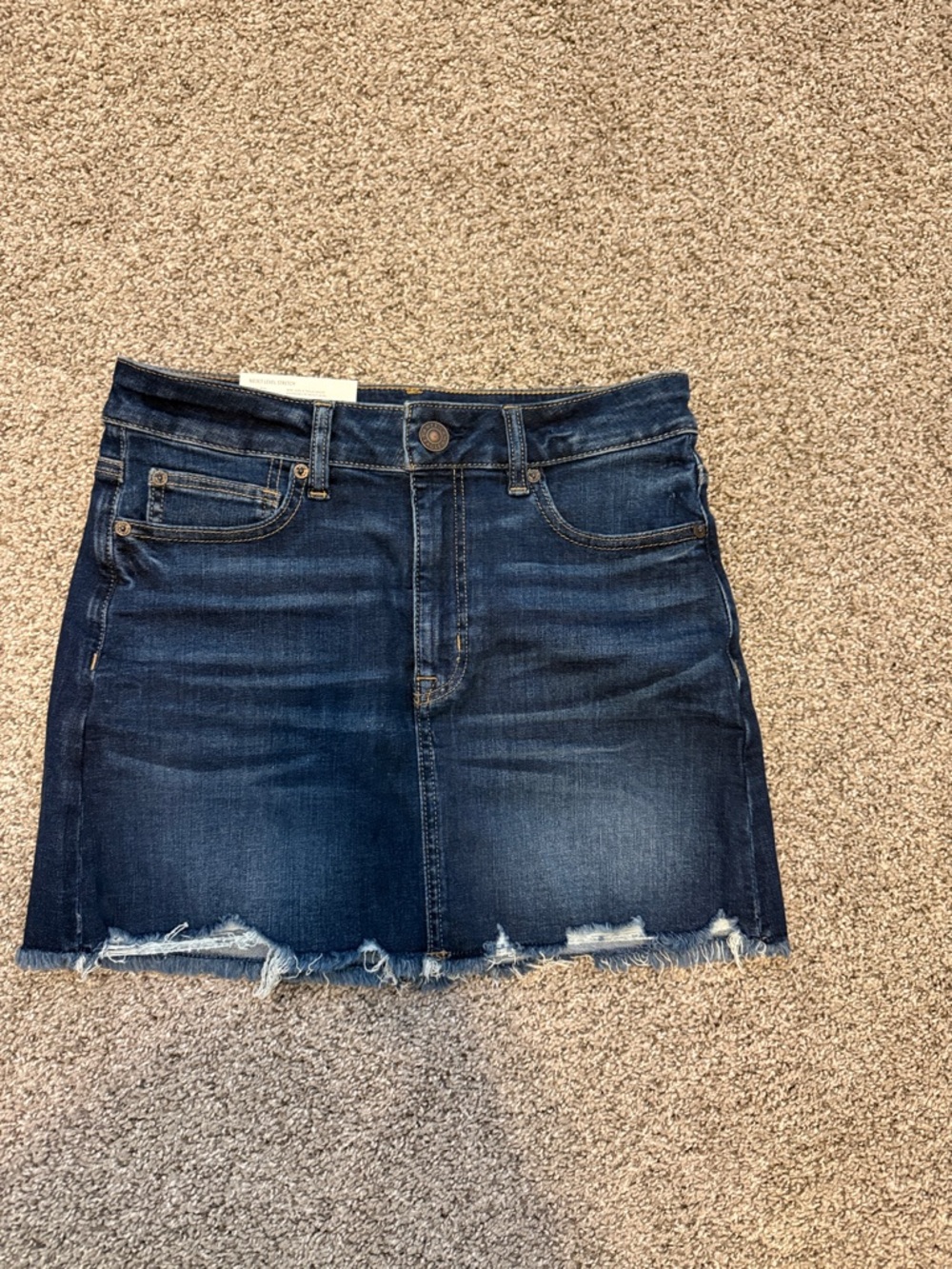 American Eagle Outfitters Dark Blue Frayed Hem Denim Mini Skirt